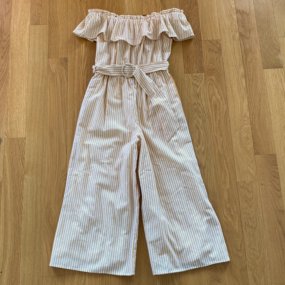 NEW Red Dress Boutique Yellow Striped Linen Jumpsuit with Belt